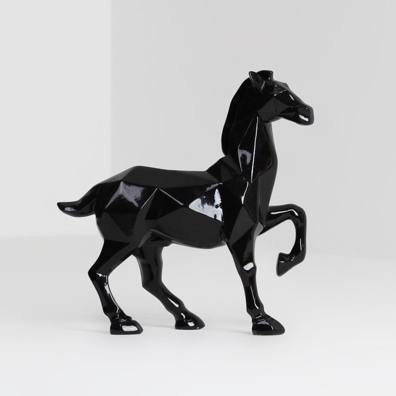 Modern Abstract White Horse Statue Resin Ornaments Home Decoration Accessories For Gift Geometric Resin Black Horse Sculpture acacuss