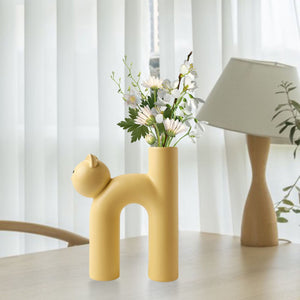 Modern Ceramic Vase Cute Tubular Cat Shape for Office Living Room Ornaments Nordic Flower Pot Dried Flower Art Crafts Gift acacuss