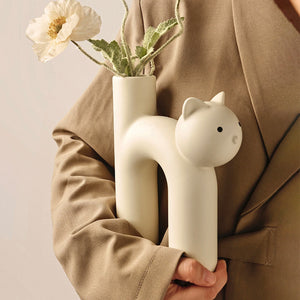 Modern Ceramic Vase Cute Tubular Cat Shape for Office Living Room Ornaments Nordic Flower Pot Dried Flower Art Crafts Gift acacuss