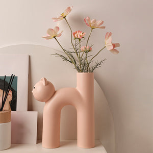 Modern Ceramic Vase Cute Tubular Cat Shape for Office Living Room Ornaments Nordic Flower Pot Dried Flower Art Crafts Gift acacuss