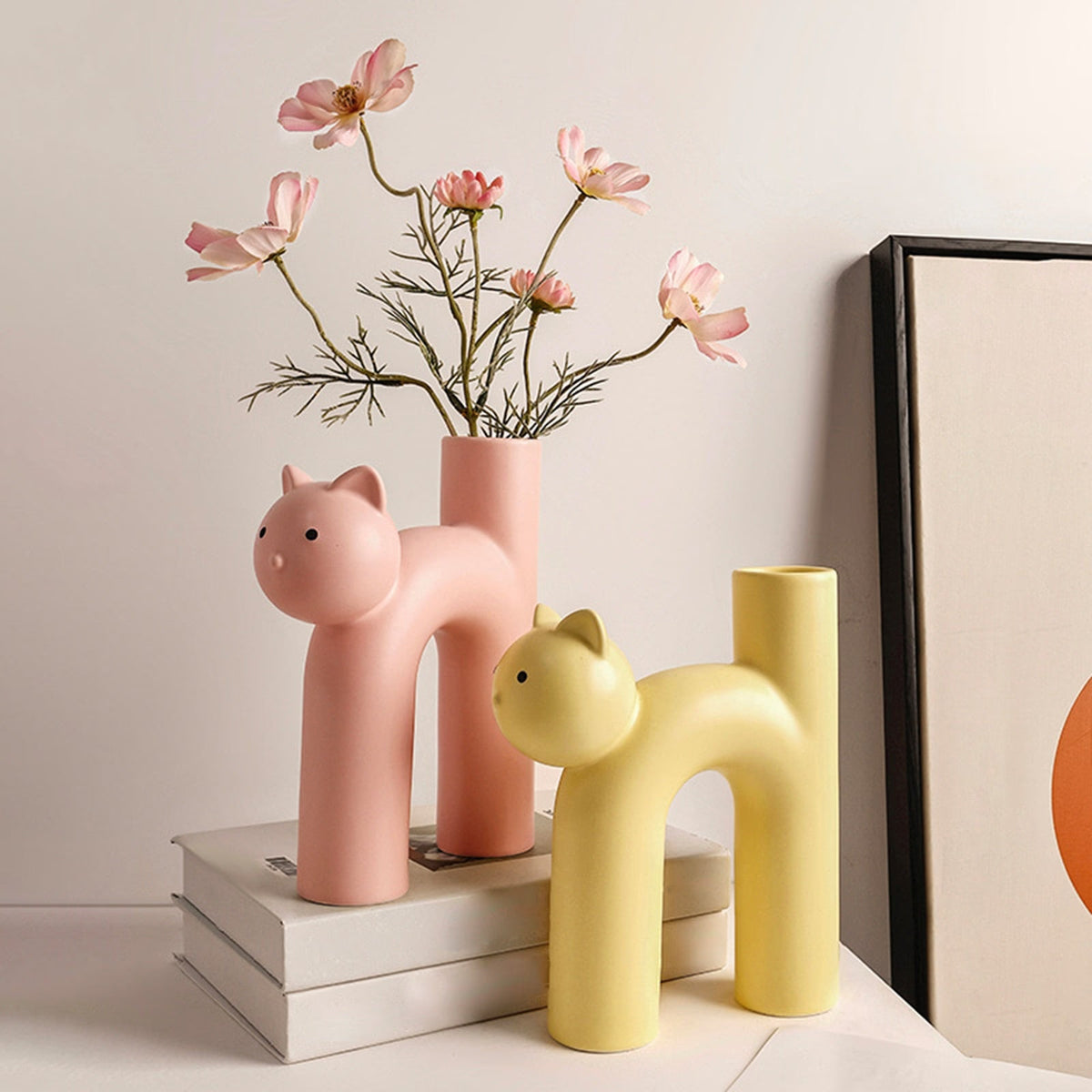 Modern Ceramic Vase Cute Tubular Cat Shape for Office Living Room Ornaments Nordic Flower Pot Dried Flower Art Crafts Gift acacuss