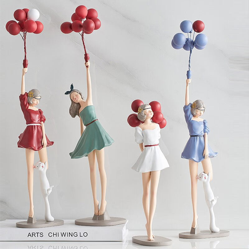 Modern Cute Balloon Girls Resin Ornaments Home Decor Crafts Statue Office Desk Figurines Decoration Bookcase Sculpture Craftsd acacuss