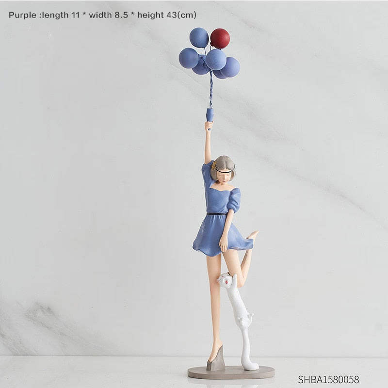 Modern Cute Balloon Girls Resin Ornaments Home Decor Crafts Statue Office Desk Figurines Decoration Bookcase Sculpture Craftsd acacuss