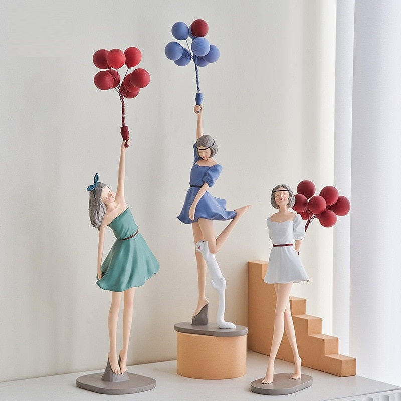 Modern Cute Balloon Girls Resin Ornaments Home Decor Crafts Statue Office Desk Figurines Decoration Bookcase Sculpture Craftsd acacuss