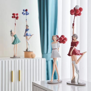 Modern Cute Balloon Girls Resin Ornaments Home Decor Crafts Statue Office Desk Figurines Decoration Bookcase Sculpture Craftsd acacuss