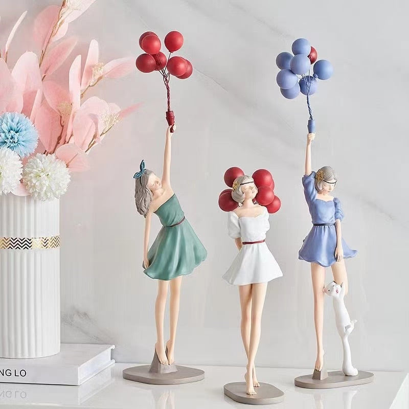 Modern Cute Balloon Girls Resin Ornaments Home Decor Crafts Statue Office Desk Figurines Decoration Bookcase Sculpture Craftsd acacuss