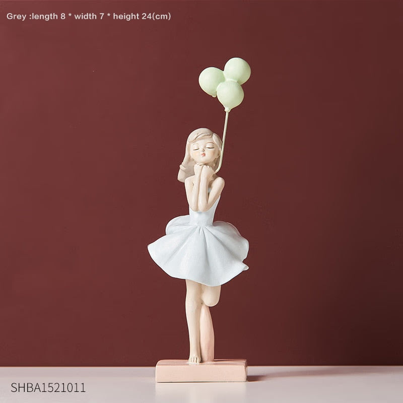 Modern Cute Balloon Girls Resin Ornaments Home Decor Crafts Statue Office Desk Figurines Decoration Bookcase Sculpture Craftsd acacuss