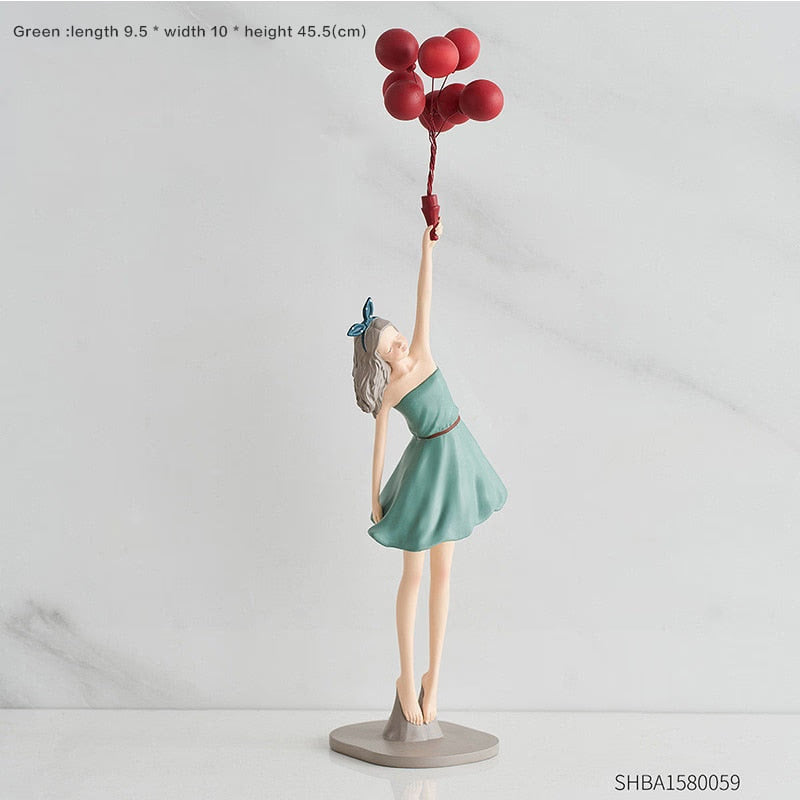 Modern Cute Balloon Girls Resin Ornaments Home Decor Crafts Statue Office Desk Figurines Decoration Bookcase Sculpture Craftsd acacuss