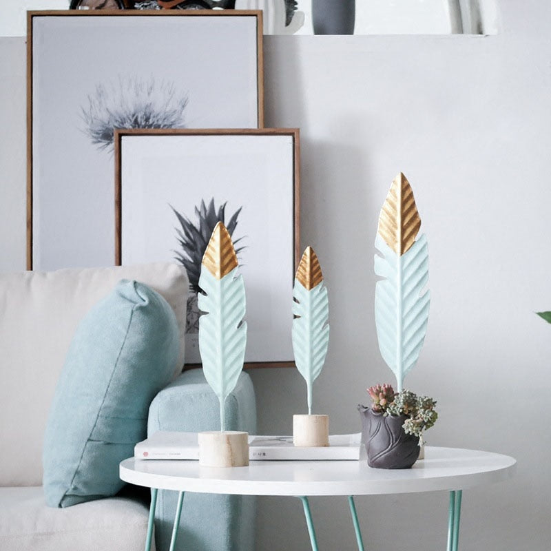 Modern Feather Wooden Decorations Simple Miniature Figurines for Living Room Table Office Home Decoration Accessories acacuss