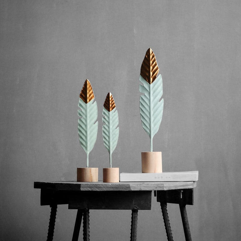 Modern Feather Wooden Decorations Simple Miniature Figurines for Living Room Table Office Home Decoration Accessories acacuss