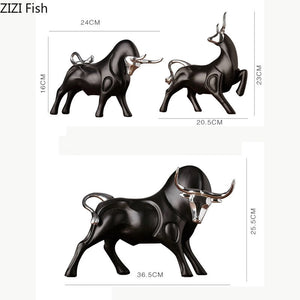 Modern Figurines Red and Black Bull Sculpture Resin Simulation Animal Statue Living Room Bookcase Crafts Accessories Home Decor acacuss