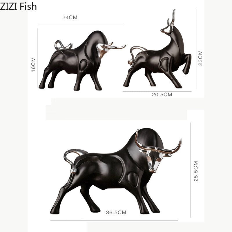 Modern Figurines Red and Black Bull Sculpture Resin Simulation Animal Statue Living Room Bookcase Crafts Accessories Home Decor acacuss