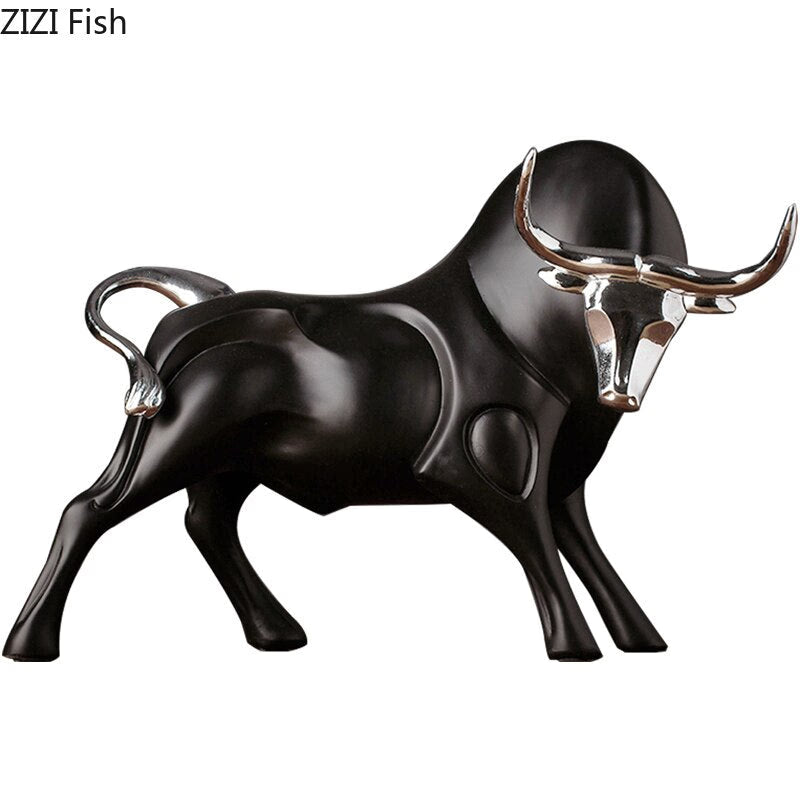 Modern Figurines Red and Black Bull Sculpture Resin Simulation Animal Statue Living Room Bookcase Crafts Accessories Home Decor acacuss