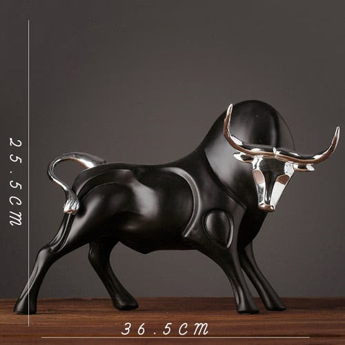 Modern Figurines Red and Black Bull Sculpture Resin Simulation Animal Statue Living Room Bookcase Crafts Accessories Home Decor acacuss