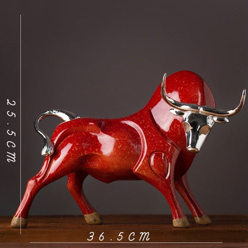 Modern Figurines Red and Black Bull Sculpture Resin Simulation Animal Statue Living Room Bookcase Crafts Accessories Home Decor acacuss