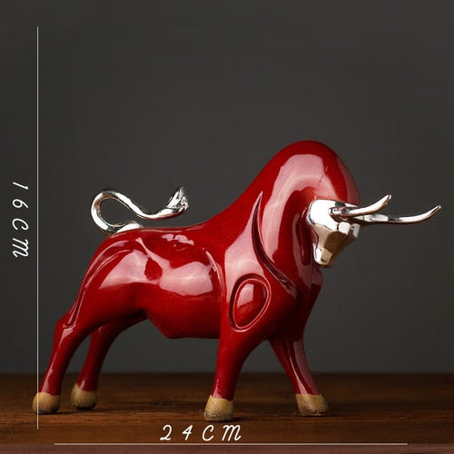 Modern Figurines Red and Black Bull Sculpture Resin Simulation Animal Statue Living Room Bookcase Crafts Accessories Home Decor acacuss