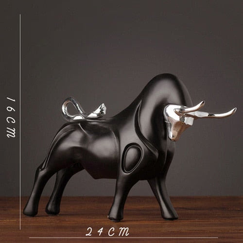 Modern Figurines Red and Black Bull Sculpture Resin Simulation Animal Statue Living Room Bookcase Crafts Accessories Home Decor acacuss
