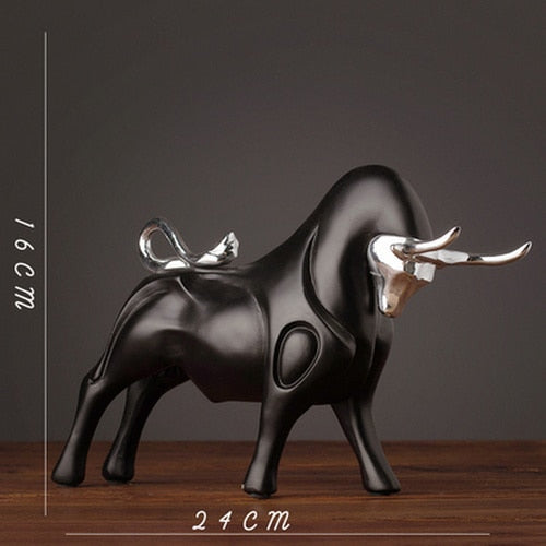 Modern Figurines Red and Black Bull Sculpture Resin Simulation Animal Statue Living Room Bookcase Crafts Accessories Home Decor acacuss