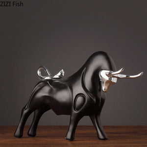 Modern Figurines Red and Black Bull Sculpture Resin Simulation Animal Statue Living Room Bookcase Crafts Accessories Home Decor acacuss