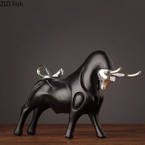 Modern Figurines Red and Black Bull Sculpture Resin Simulation Animal Statue Living Room Bookcase Crafts Accessories Home Decor acacuss
