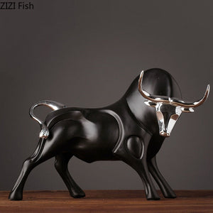 Modern Figurines Red and Black Bull Sculpture Resin Simulation Animal Statue Living Room Bookcase Crafts Accessories Home Decor acacuss