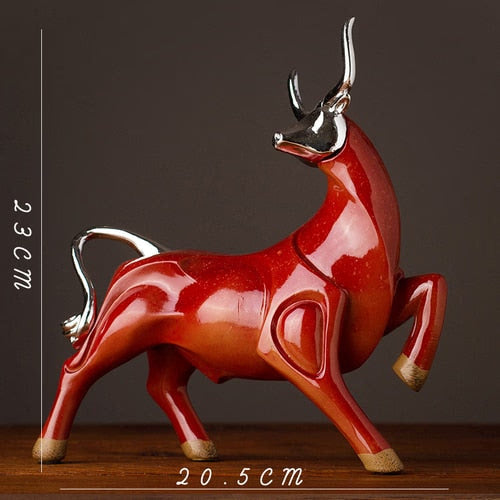 Modern Figurines Red and Black Bull Sculpture Resin Simulation Animal Statue Living Room Bookcase Crafts Accessories Home Decor acacuss