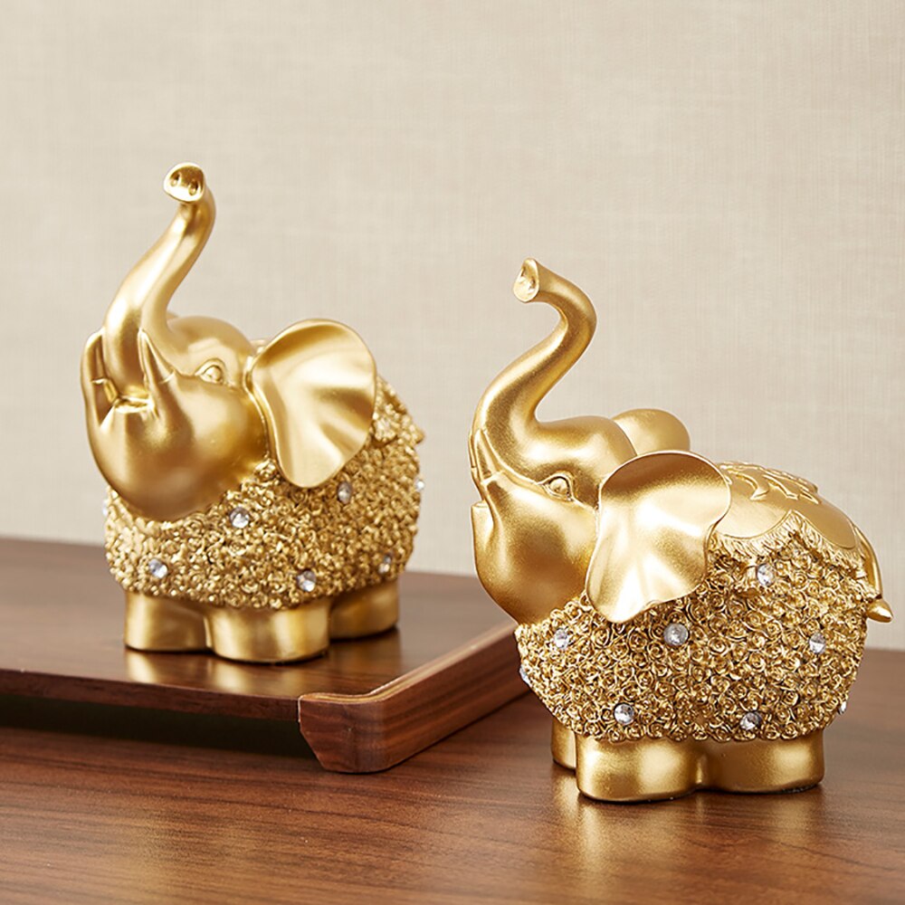 Modern Golden Home Oranemnts Resin Charms Animal Figurine Decoration Accessories Elephant Statue Living Room Office Desk Decor acacuss