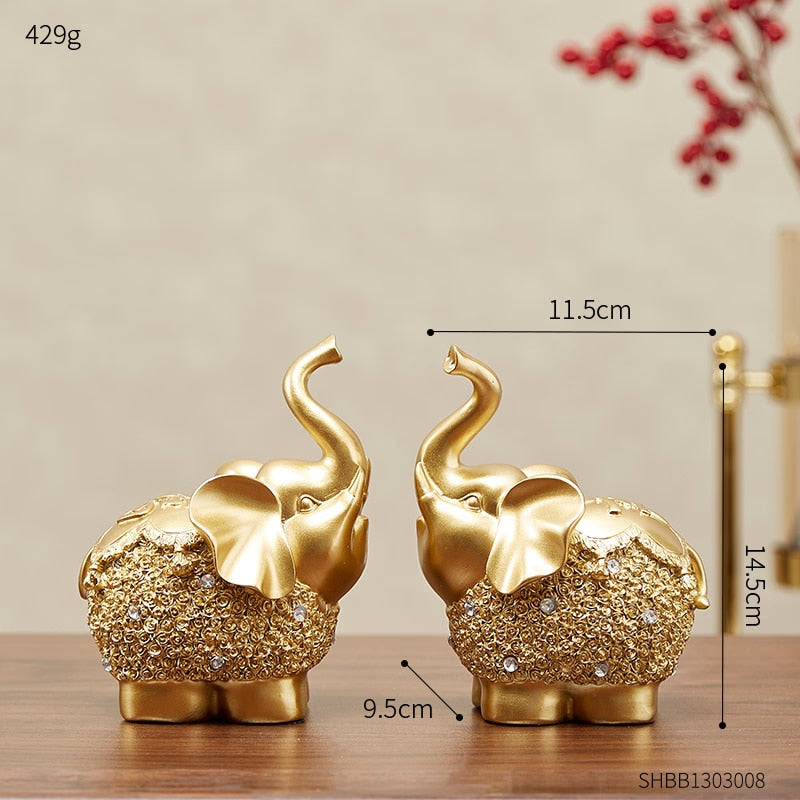 Modern Golden Home Oranemnts Resin Charms Animal Figurine Decoration Accessories Elephant Statue Living Room Office Desk Decor acacuss