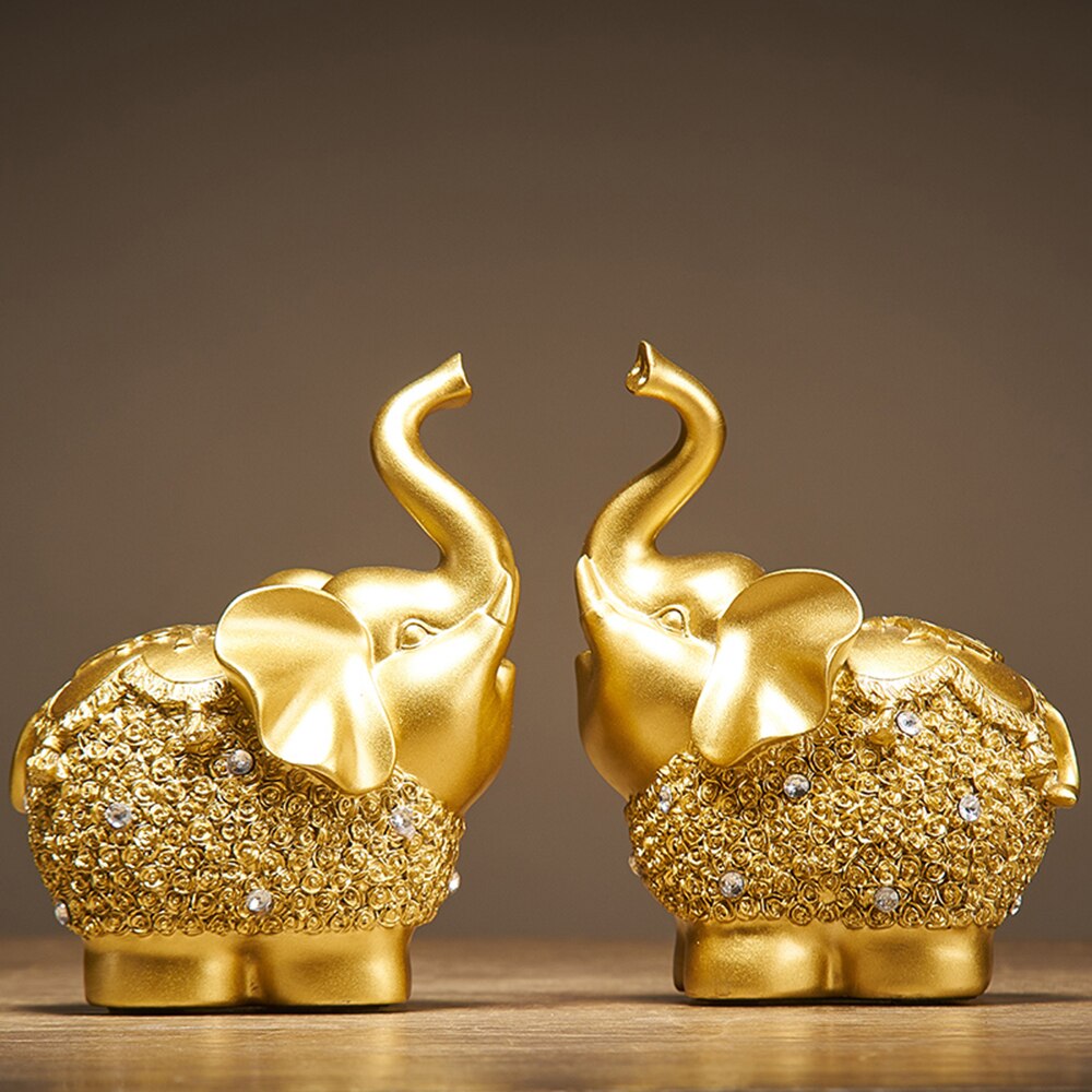 Modern Golden Home Oranemnts Resin Charms Animal Figurine Decoration Accessories Elephant Statue Living Room Office Desk Decor acacuss