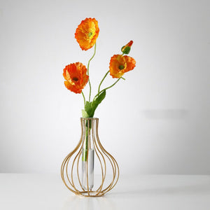 Modern Iron Golden Glass Vase Metal Wire Decorative Glass Tube Vase/Flower Vase Pot/Unique Handmade Home Decor/Living Room Office Table Vase - ACACUSS
