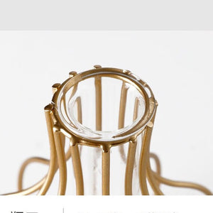 Modern Iron Golden Glass Vase Metal Wire Decorative Glass Tube Vase/Flower Vase Pot/Unique Handmade Home Decor/Living Room Office Table Vase - ACACUSS