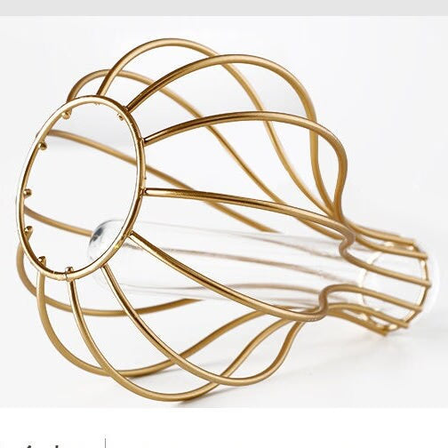 Modern Iron Golden Glass Vase Metal Wire Decorative Glass Tube Vase/Flower Vase Pot/Unique Handmade Home Decor/Living Room Office Table Vase - ACACUSS