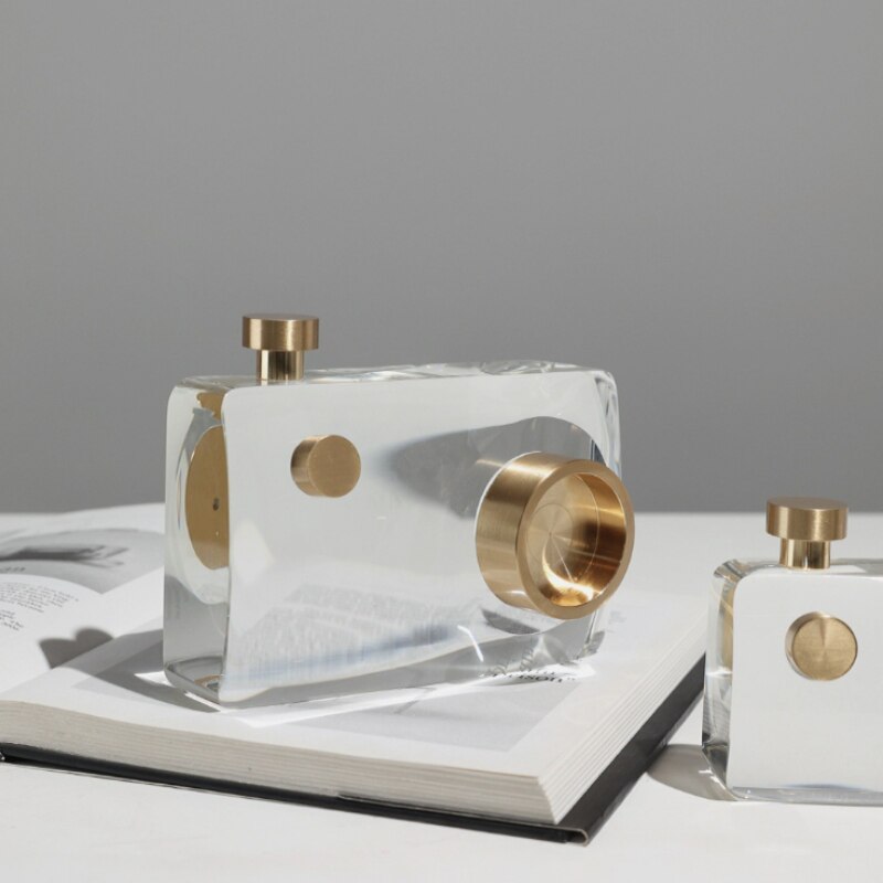 Modern Luxury Crystal Camera Sculpture Home Decor Accessories Creative Living Room Desktop Retro Tripod Camera Crystal Art Decor acacuss