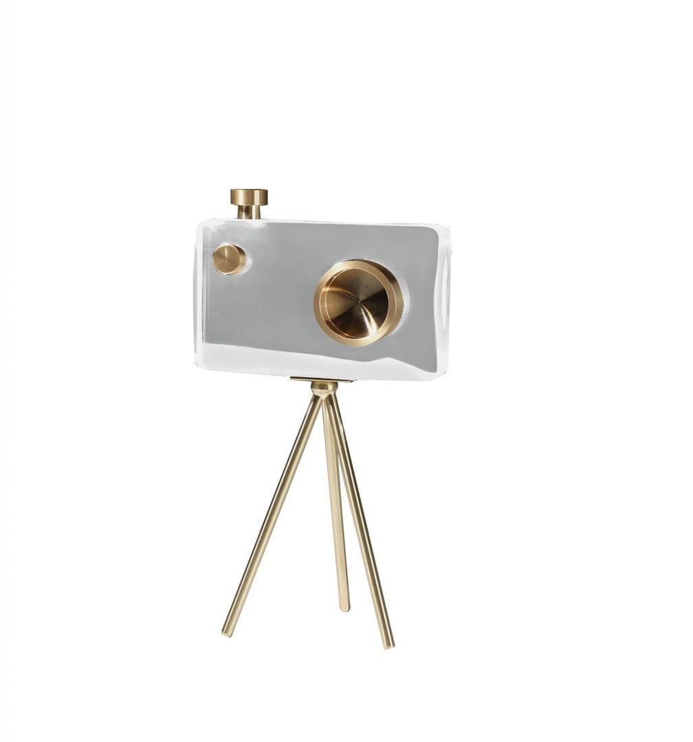 Modern Luxury Crystal Camera Sculpture Home Decor Accessories Creative Living Room Desktop Retro Tripod Camera Crystal Art Decor acacuss