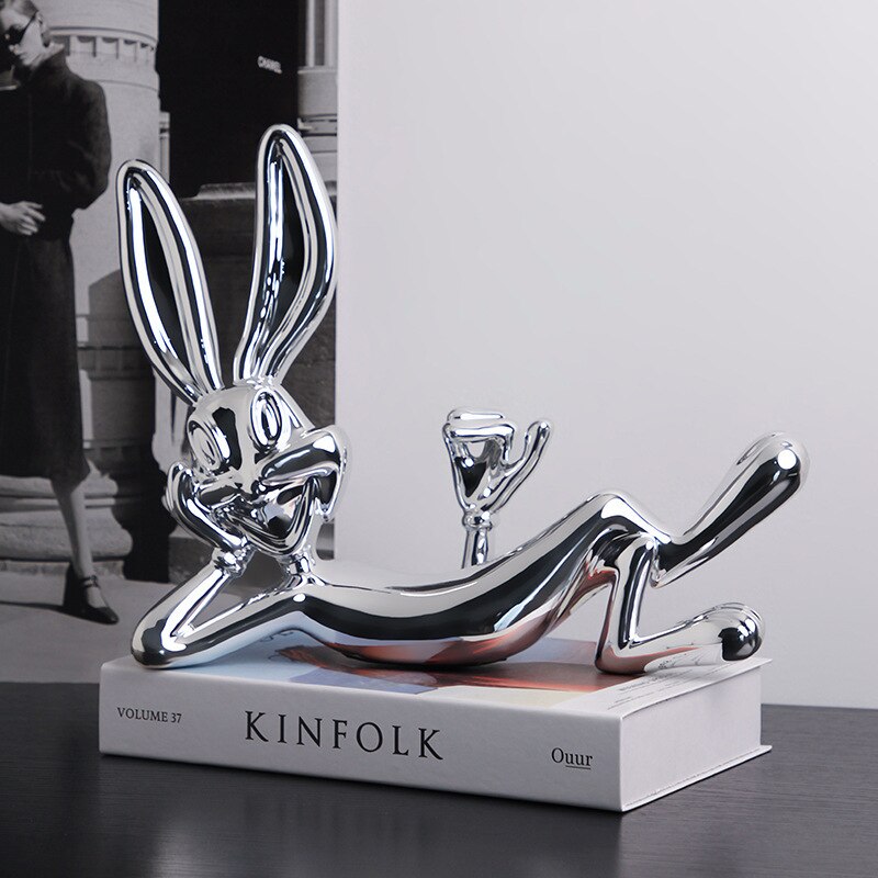 Modern Minimalist Cartoon Bugs Bunny Resin Handicraft Ornaments, Porch Living Room TV Cabinet Bedroom Desktop Home Decorations acacuss