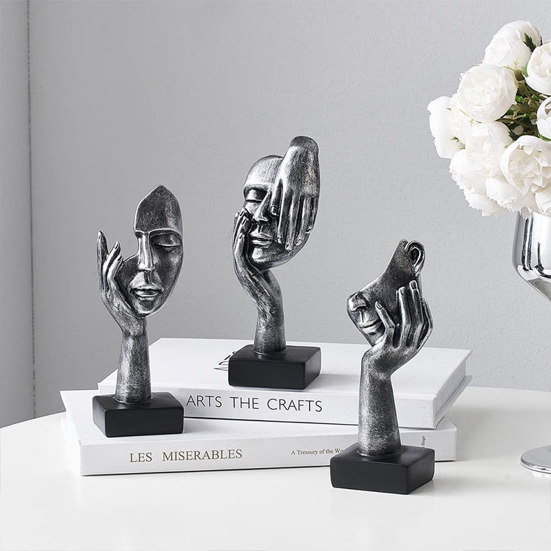 Modern Nordic Home Decor Human Face Miniatures Desk Accessories Thinker Sculptures Figurines Room Decoration Metal Figurine acacuss