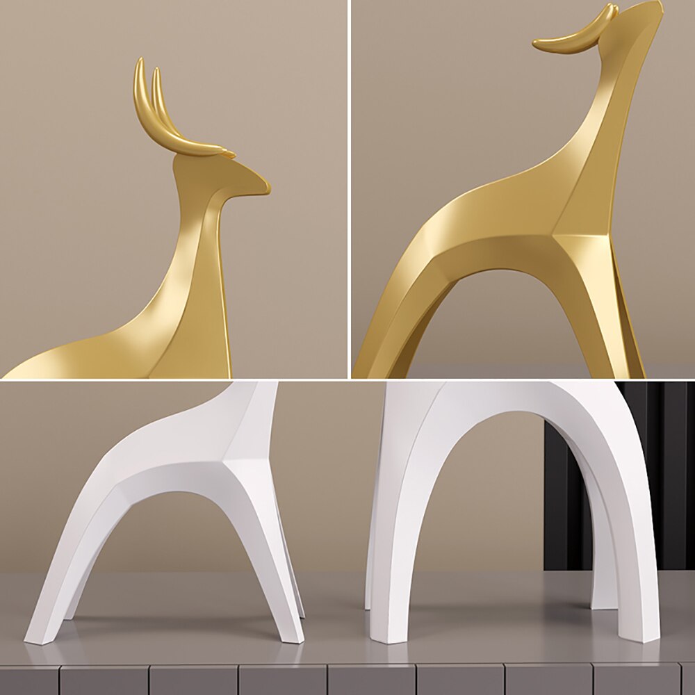 Modern Nordic Home Transparent Golden Reindeer Statue Living Room Decoration Tabletop Sculpture Resin Figurines Chrismas Gifts acacuss