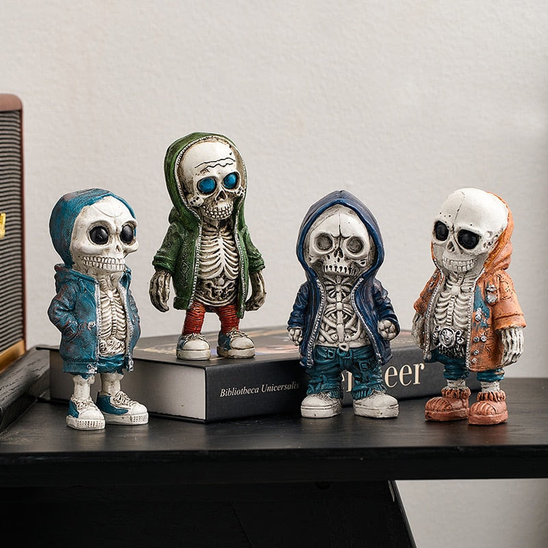 Modern Skull Resin Statue Cool Skeleton Decorative Figurines Halloween Party Decoration Home Accessories Office Accessories acacuss
