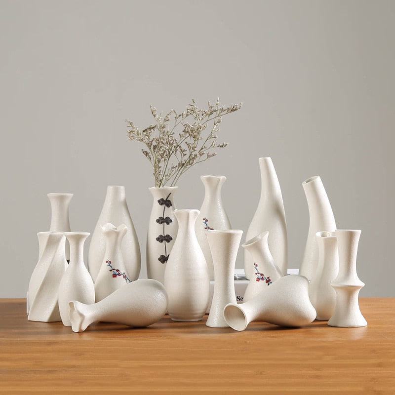 Modern White Ceramic Vases Chinese Style Simple Designed Pottery And Porcelain Vases For Artificial Flowers Decorative Figurines acacuss