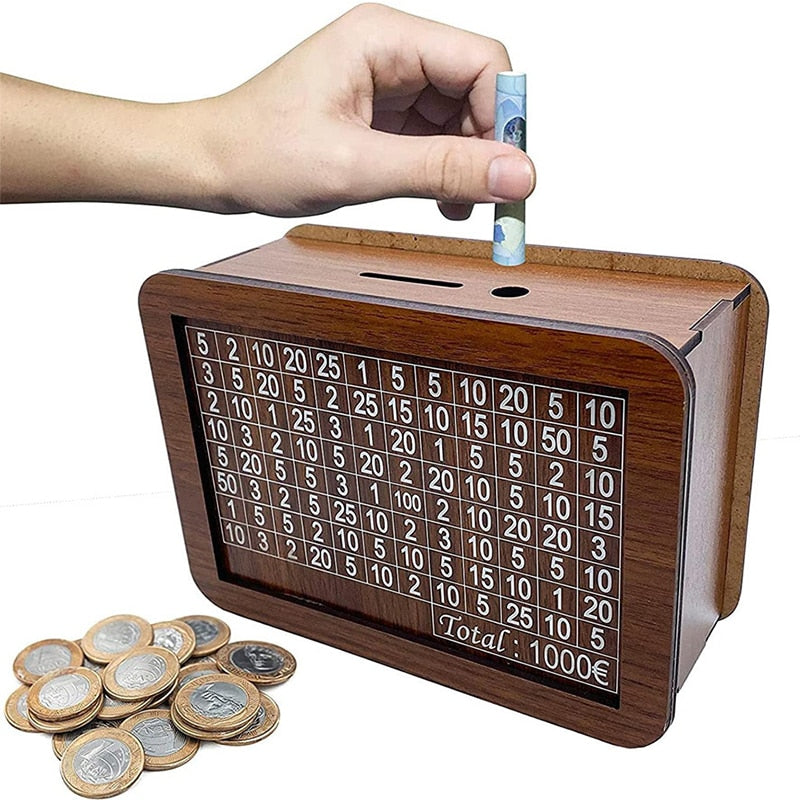 Money Box Piggy Bank Wood Money Bank Reusable Money Box with Saving Goal and Numbers To Check for Helps The Habit of Saving acacuss