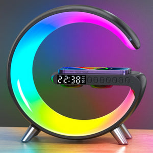Multifunctional Wireless Charger Alarm Clock Speaker APP RGB Light Fast Charging Station for iPhone & Samsung acacuss