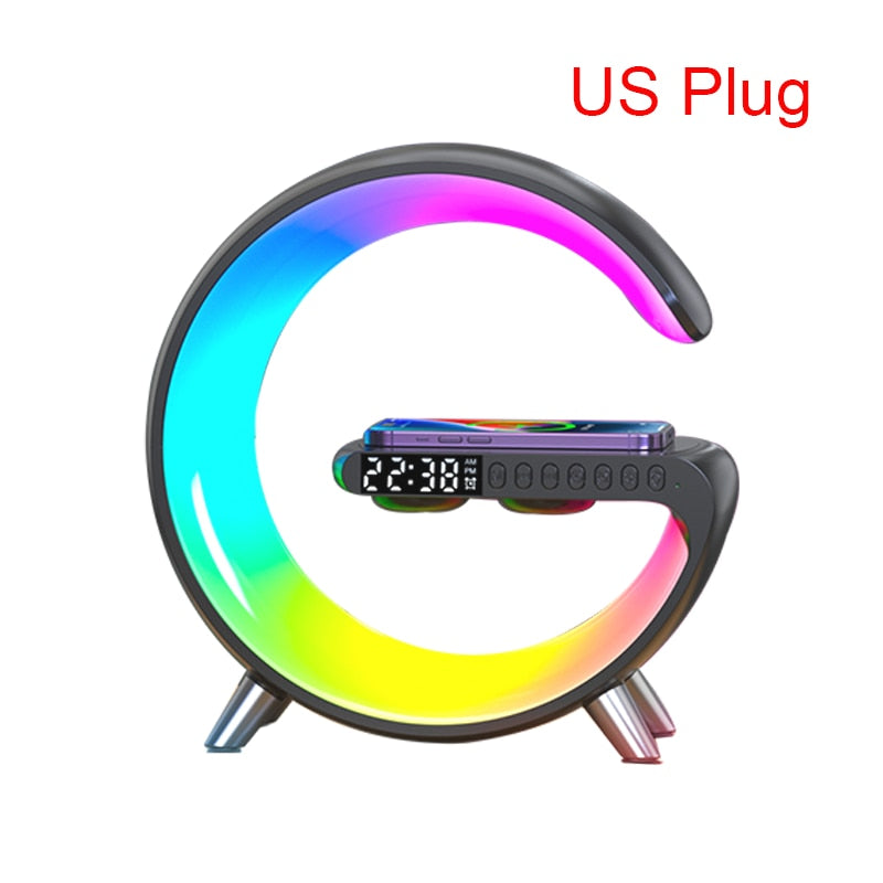 Multifunctional Wireless Charger Alarm Clock Speaker APP RGB Light Fast Charging Station for iPhone & Samsung acacuss