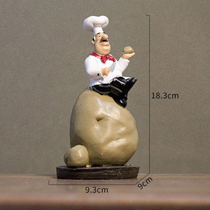 Multiple Styles Resin Chef Statue Cartoon Restaurant Chef Figurine Cook Ornament Home Kitchen Cute Sculpture Tabletop Decors acacuss
