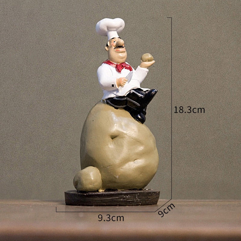 Multiple Styles Resin Chef Statue Cartoon Restaurant Chef Figurine Cook Ornament Home Kitchen Cute Sculpture Tabletop Decors acacuss