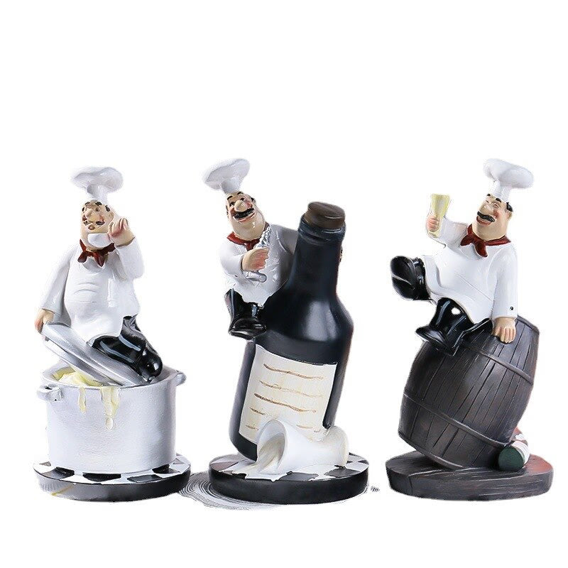 Multiple Styles Resin Chef Statue Cartoon Restaurant Chef Figurine Cook Ornament Home Kitchen Cute Sculpture Tabletop Decors acacuss