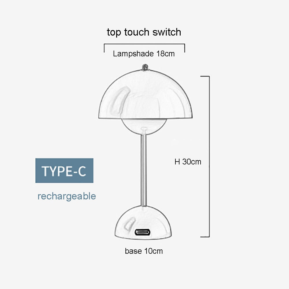Mushroom Flower Bud Rechargeable LED Table Lamps Desk light for Bedroom Dining Touch Night Light Simple Modern Hoom Decoration acacuss
