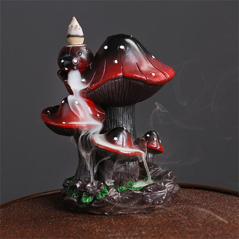 Mushroom Incense Waterfall Burner Portable Creative Incense Holder Home Mushroom Alpine Backflow Incense Burner Decor Ornament acacuss