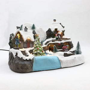 Music Playing With LED Lighting Christmas House Decorations Train And Christmas Tree Revolving Resin XMAS Villages Ornaments acacuss
