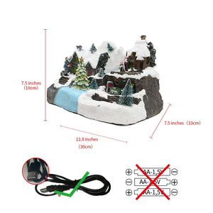 Music Playing With LED Lighting Christmas House Decorations Train And Christmas Tree Revolving Resin XMAS Villages Ornaments acacuss