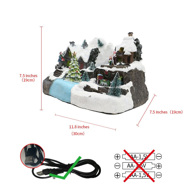 Music Playing With LED Lighting Christmas House Decorations Train And Christmas Tree Revolving Resin XMAS Villages Ornaments acacuss